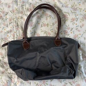 Classic Women's Tote Bag in Dark Gray with Brown Handles
